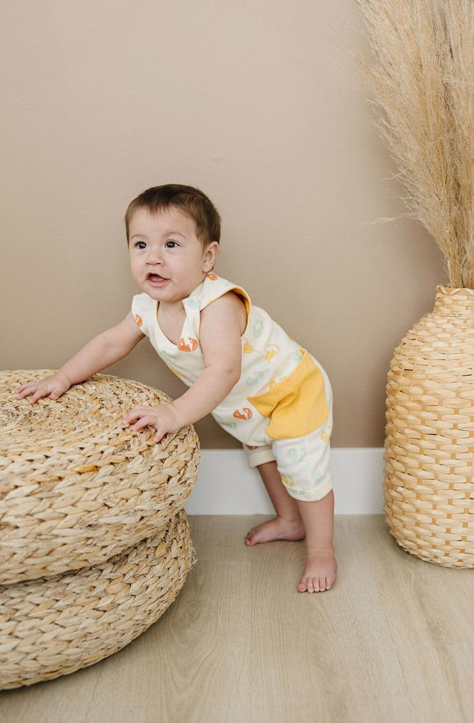 GOTS Certified Organic Cotton Sleeveless Romper - Smiley Bolts
