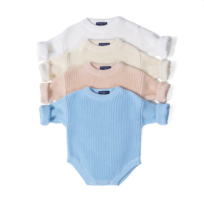 Classic Chunky Knit Baby Romper in Baby Blue
