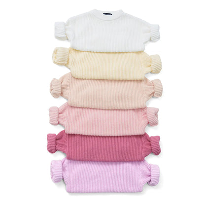 Classic Knit Baby Sweater in Rose Pink
