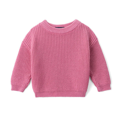 Classic Knit Baby Sweater in Rose Pink