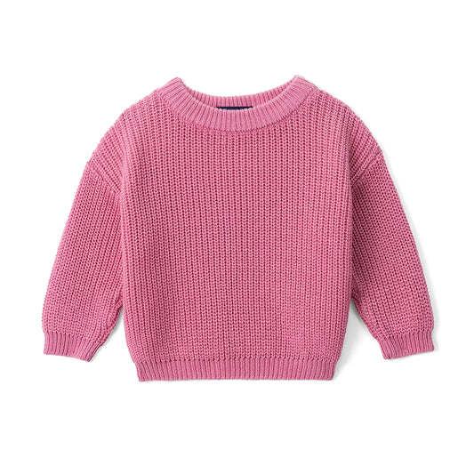 Classic Knit Baby Sweater in Rose Pink