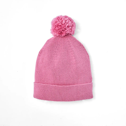 Knit Baby Pom Beanie in Rose Pink