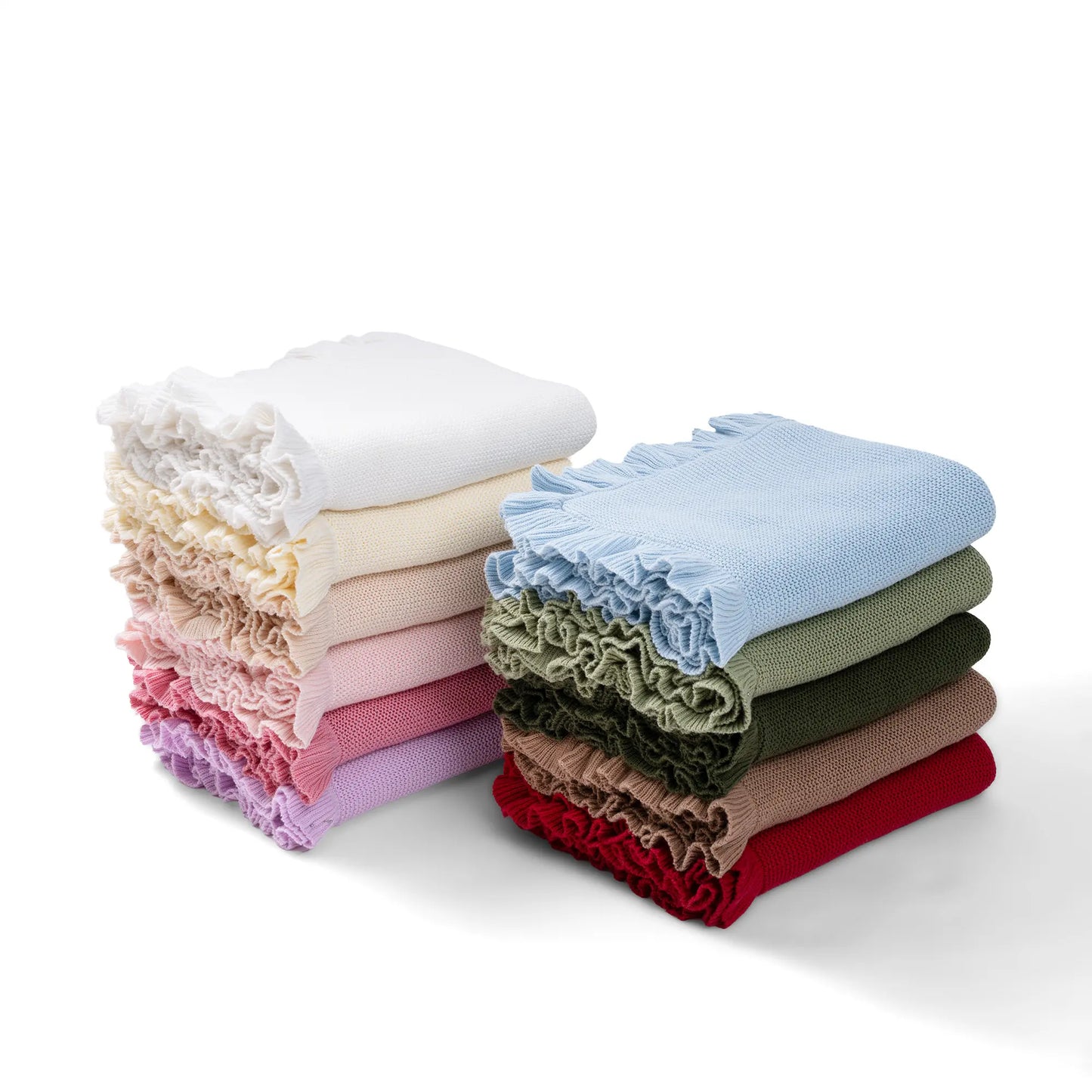 Ruffled Edge Knit Baby Blanket in Red Xmas