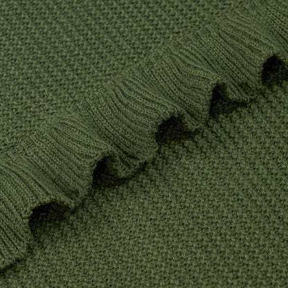 Ruffled Edge Knit Baby Blanket in Forest Green