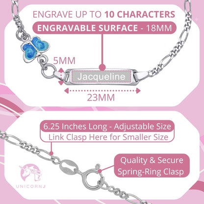 UNICORNJ Sterling Silver 925 Childrens Bracelet with Butterfly Enamel Charm Italy