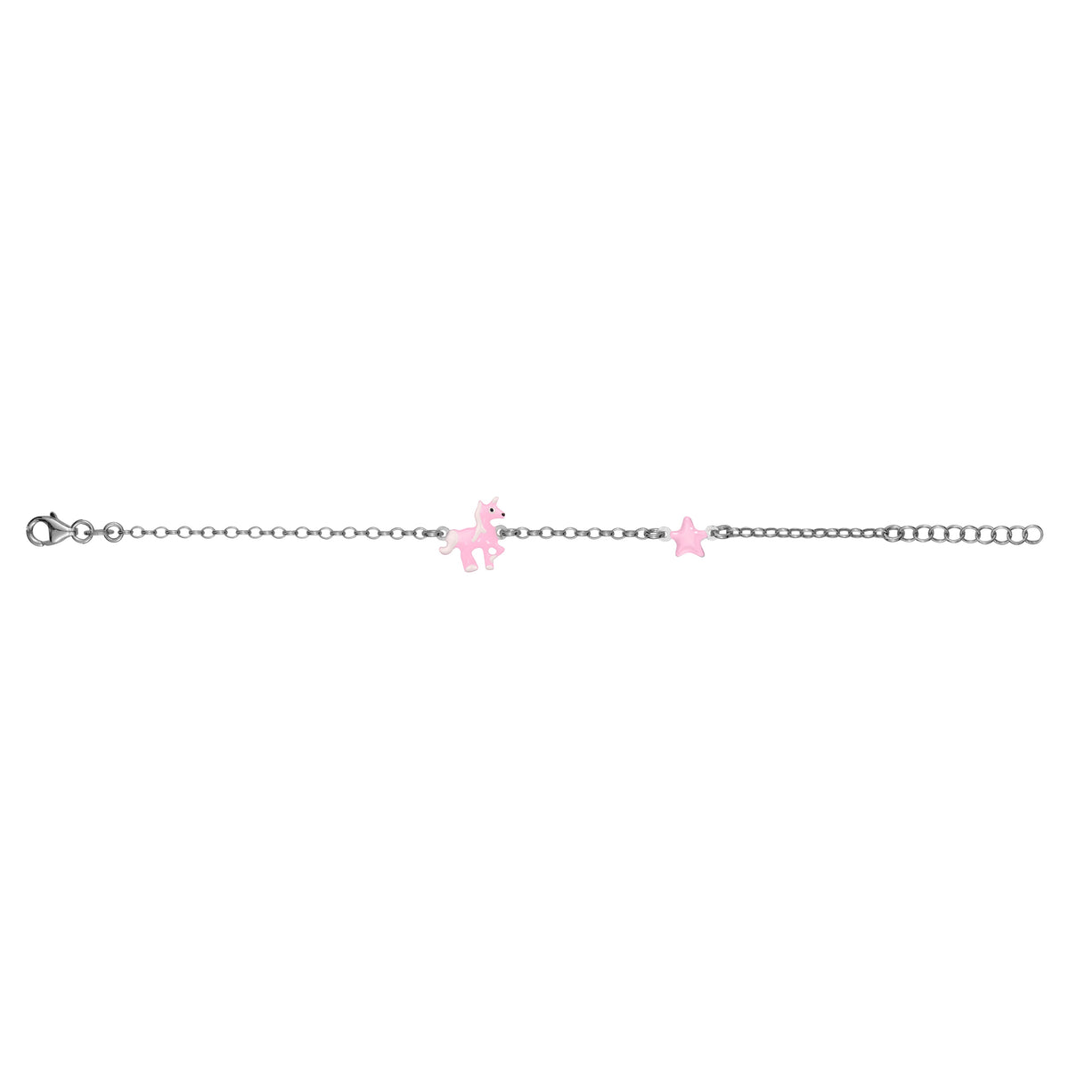 UNICORNJ Sterling Silver 925 Bracelet for Girls Trotting Unicorn and Star with Enamel 6.5"