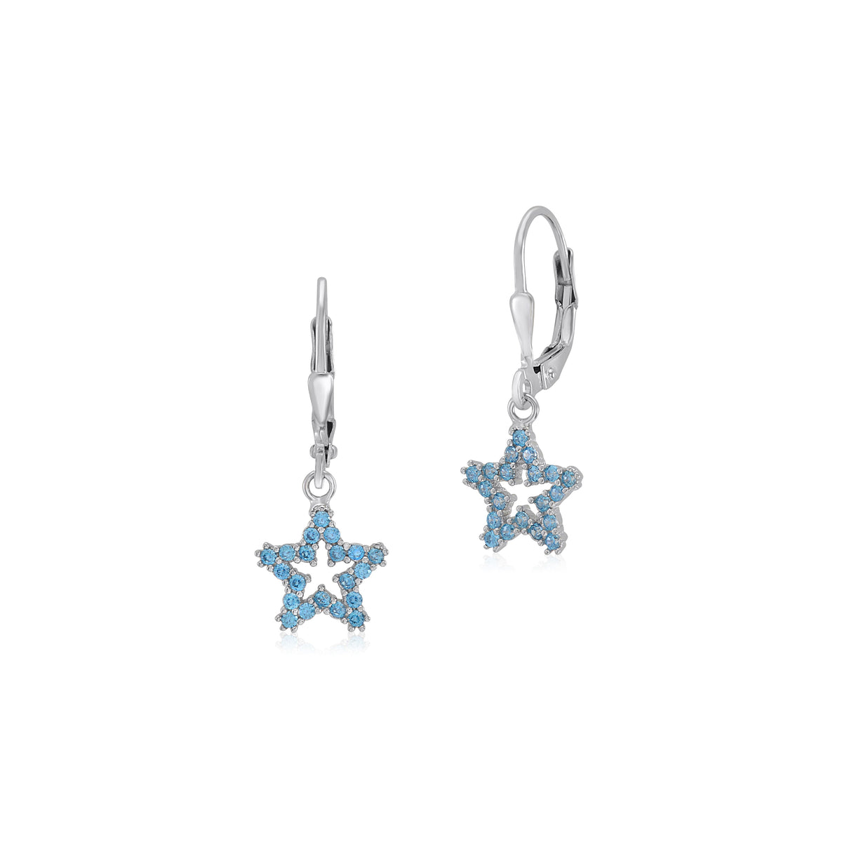 UNICORNJ Sterling Silver 925 Open Star Dangle Leverback Earrings with Pave Cubic Zirconia Italy