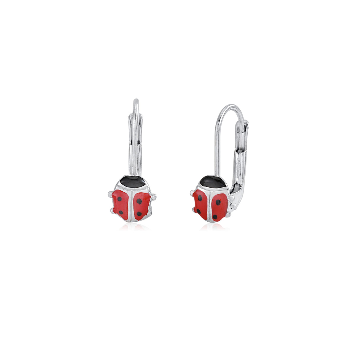 Childrens Sterling Silver 925 Ladybug Earrings Leverback with Red Enamel