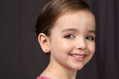 UNICORNJ 14K Yellow or White Gold Children's Kids Baby Tiny Heart Post Earrings Half Polished Half CZ's Italy