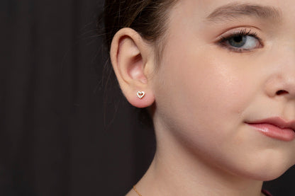 UNICORNJ 14K Yellow or White Gold Children's Kids Baby Tiny Heart Post Earrings Half Polished Half CZ's Italy