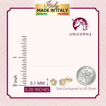 UNICORNJ 14K Yellow or White Gold Children's Kids Baby Tiny Flower Post Earrings Half Polished Half CZ's Italy
