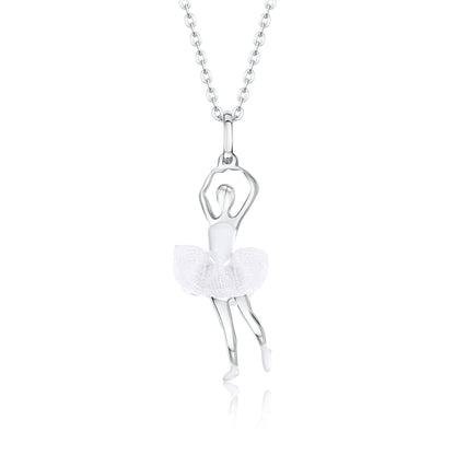 Ballerina Dancer Pendant Necklace in Sterling Silver and Enamel