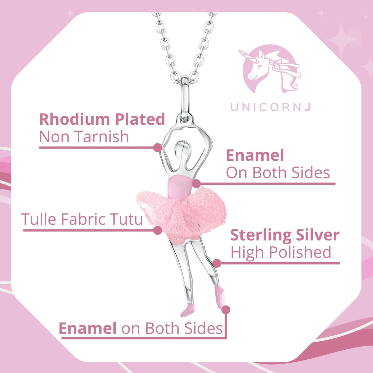 Ballerina Dancer Pendant Necklace in Sterling Silver and Enamel