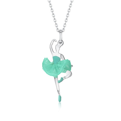 Ballerina Dancer Pendant Necklace in Sterling Silver and Enamel