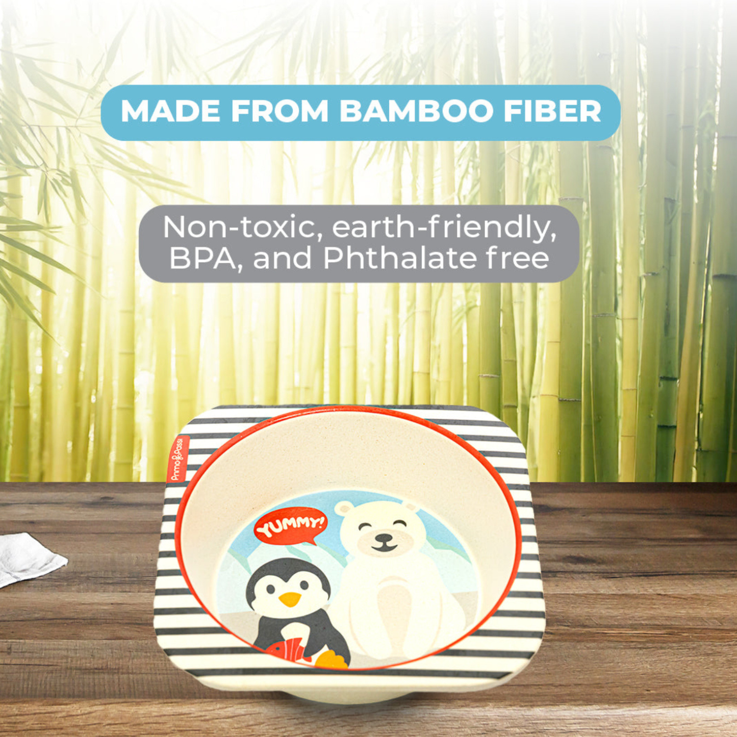 Bamboo Fiber Kids Square Bowl – Winter Friends | Primo Passi