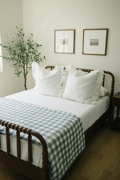 Dusty Blue Gingham Twin Muslin Quilt