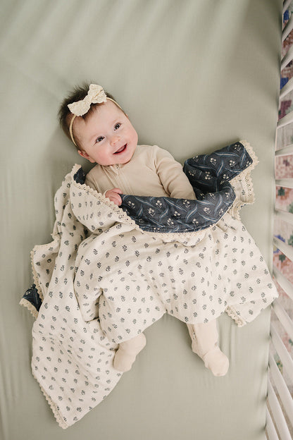 Navy Berry + Cream Berry Lace Muslin Quilt
