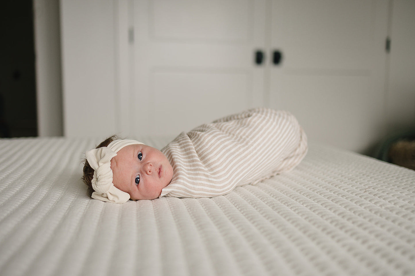 Taupe Stripe Muslin Swaddle Blanket
