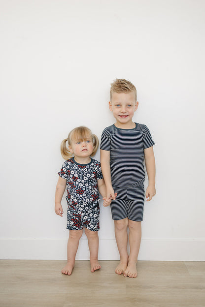 Navy Stripes Ribbed Bamboo Cozy Short Set