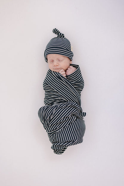 Navy Stripes Ribbed Bamboo Stretch Swaddle