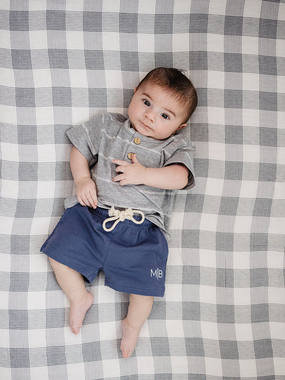 Grey Stripe Button Tee