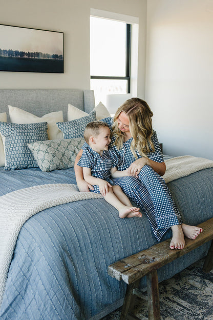 Women's Navy Gingham Lounge Set