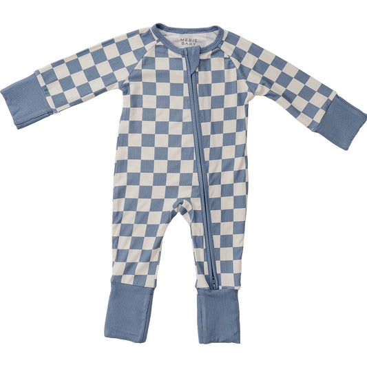 Blue Checkered Ribbed Bamboo Zipper