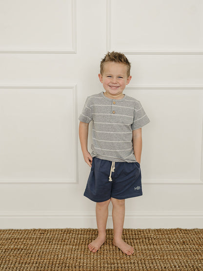 Grey Stripe Button Tee
