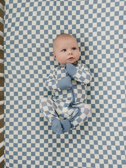 Blue Checkered Ribbed Bamboo Zipper