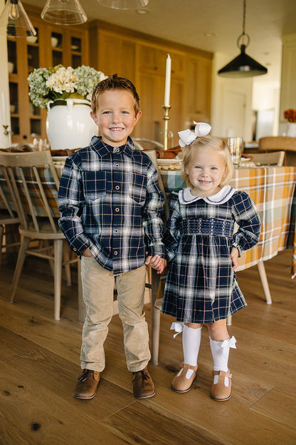 Navy Plaid Button Up Shirt