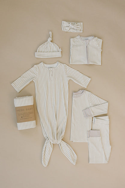 Taupe Stripe Ribbed Bamboo Head Wrap
