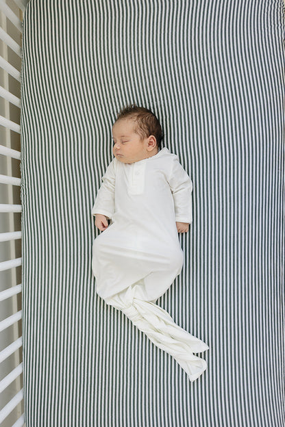 Green Stripes Muslin Crib Sheet