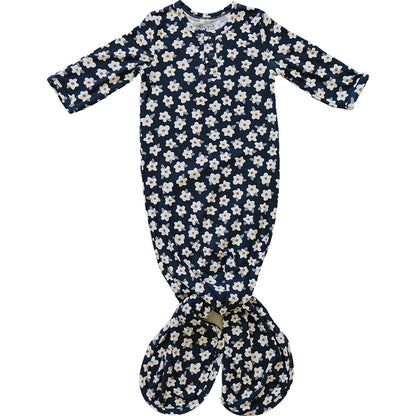 Navy Daisy Ribbed Bamboo Knot Gown