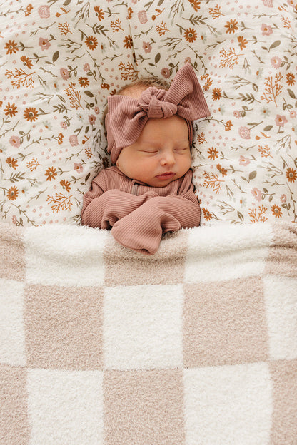 Taupe Checkered Plush Blanket