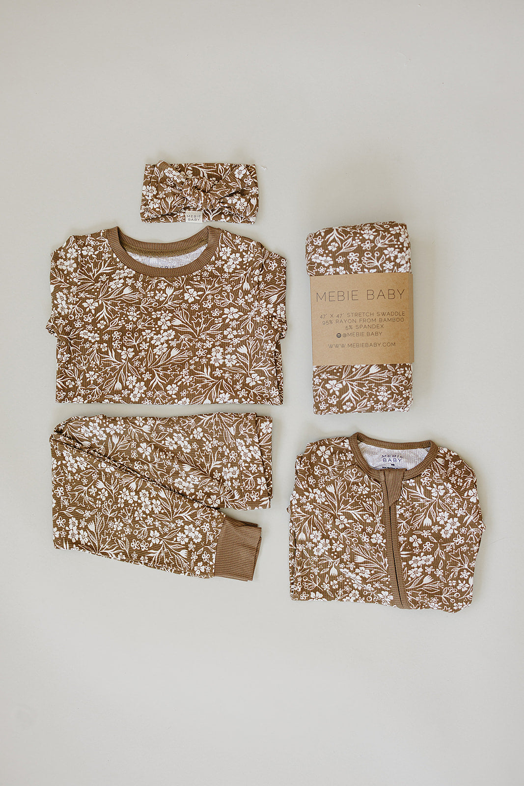 Brown Floral Ribbed Bamboo Zipper