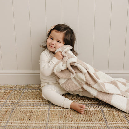 Taupe Checkered Plush Blanket