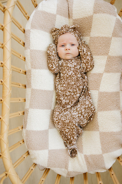 Brown Floral Ribbed Bamboo Knot Gown