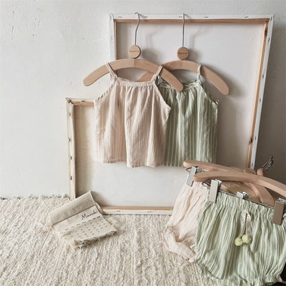 Striped Spaghetti Straps Shorts Suit Baby Girl Two-piece Suit Suit