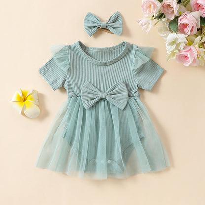 Girls' Multi-color Mesh Flounced Sleeve Short Sleeved Kazakhstan Skirt