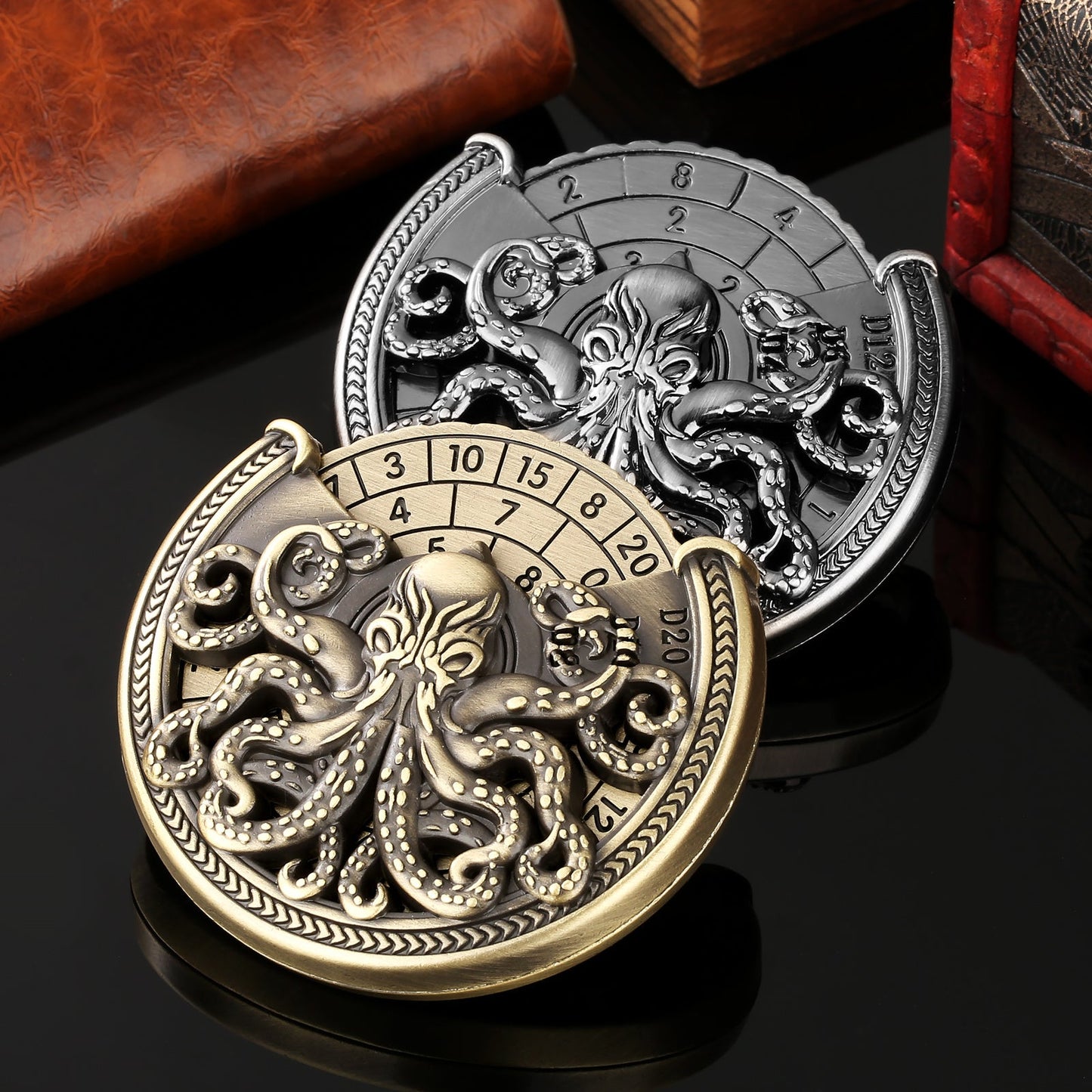 Vintage Kesulu Style, Super Refined Metal Octopus Dice Turntable Gift Box, Immersive Board Game Experience, D20 Random Surprise, Necessary Props For D&D Team