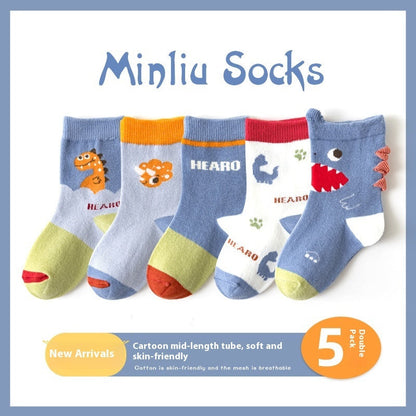 Autumn And Winter Cartoon Dinosaur Mid-calf Cotton Warm Sports Boys' Socks