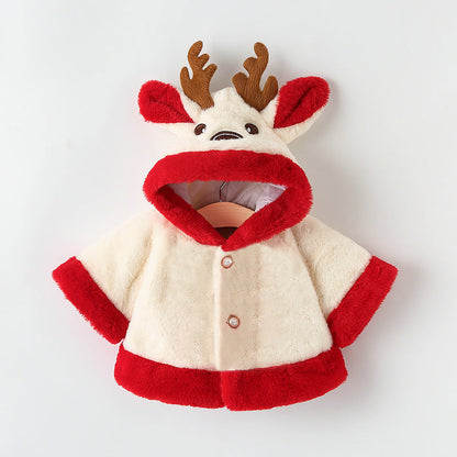Thick Hooded Cape Coat Thermal Furry Clothes Small Antlers