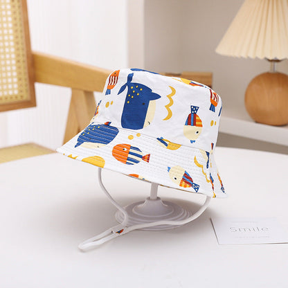 Printed Bucket Hat Cute Car Dinosaur Summer Beach Pure Cotton Fisherman Hat For Babies