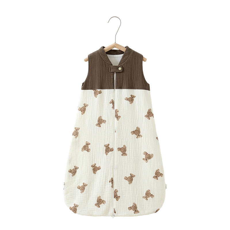 Baby Sleeping Bag Double Layer Patchwork Stand-up Collar Gauze Waistcoat Sleeping Bag