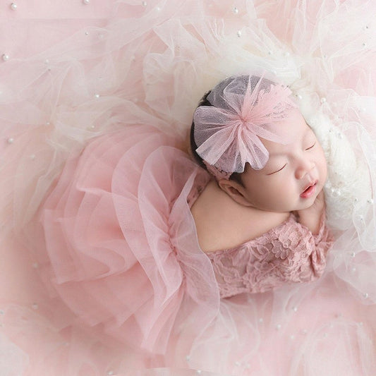 Newborn Costumes Lace Puff Gauze Skirt Headdress Flower Two-piece Set
