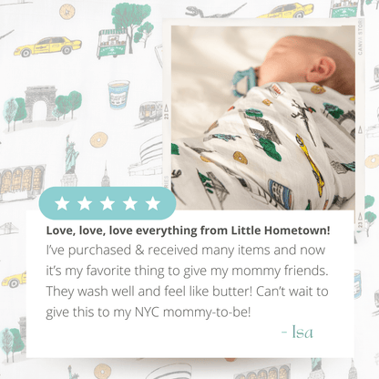New York City Baby Gift Set: Muslin Swaddle & Bib | Organic Cotton
