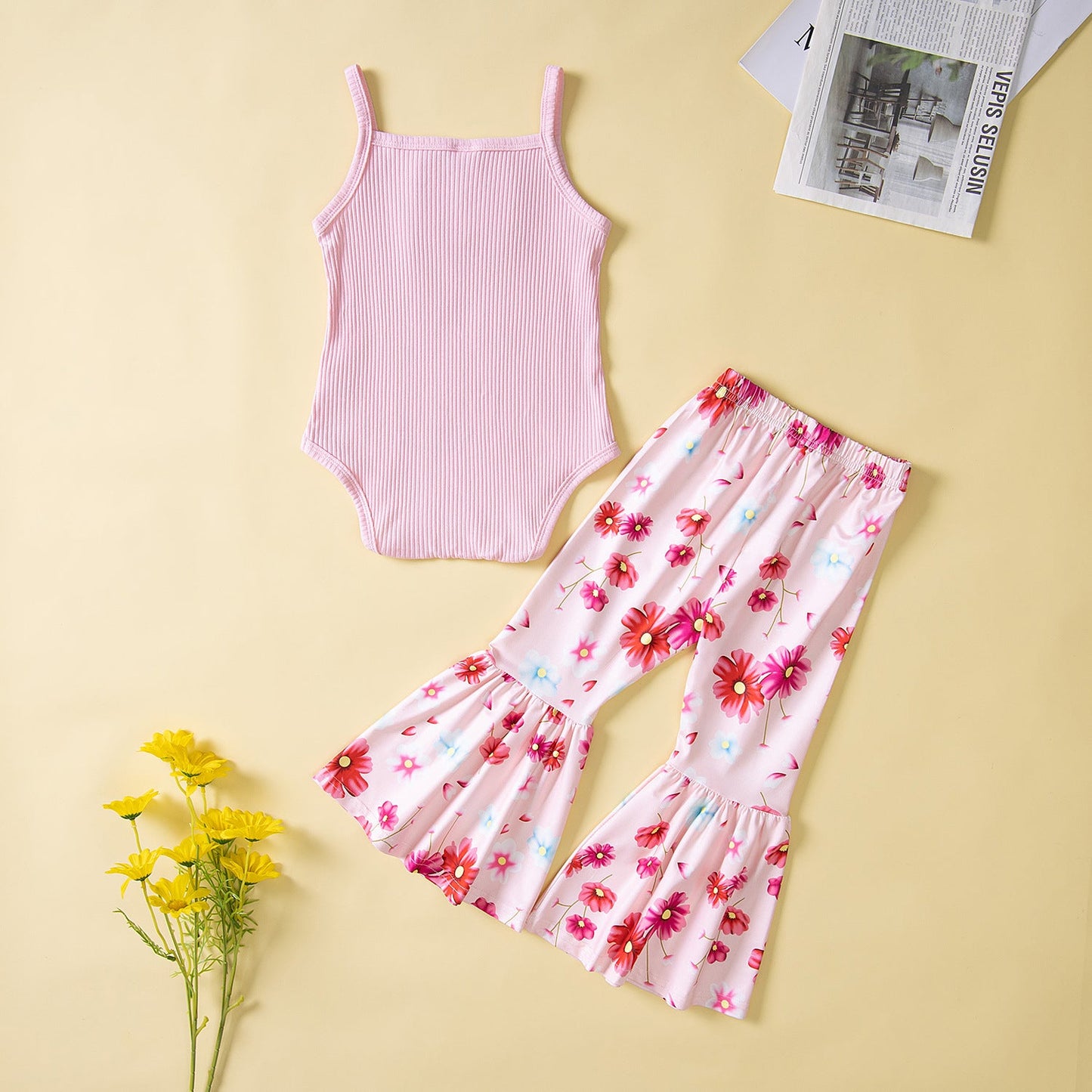 Summer Fashionable Cute Strap Girls' Set