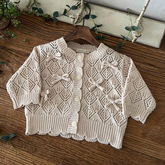 Hollow Out Coat Bow Lace Nine-quarter Sleeve Girl