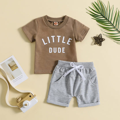 Children's Clothing Round Neck Letter Print Top Two-piece Set