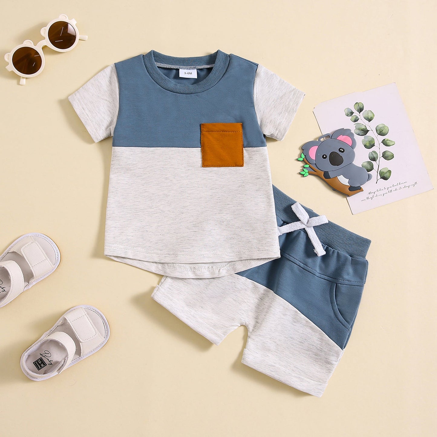 Color-block Crew Neck Short Sleeve Suit